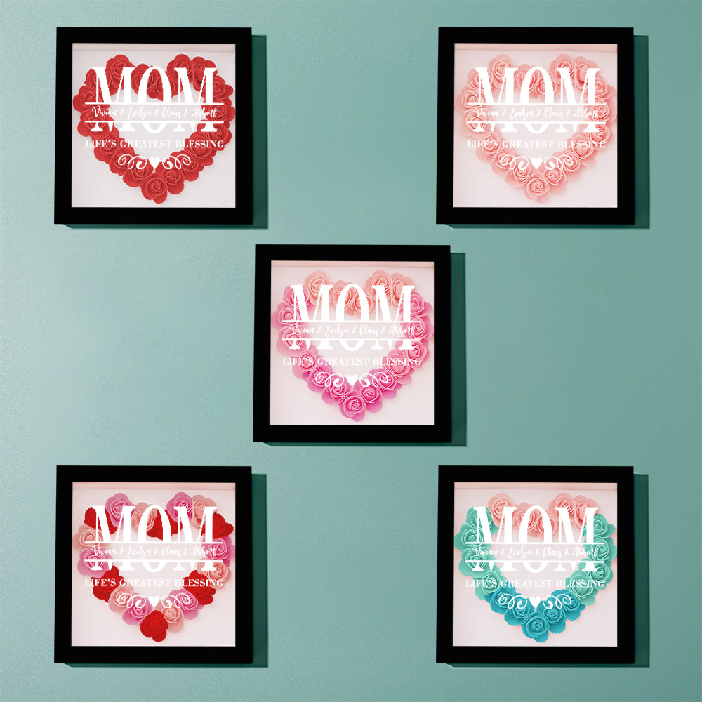 Personalised Flower Name Shadow Box Frame - Custom Mother's Day Gift