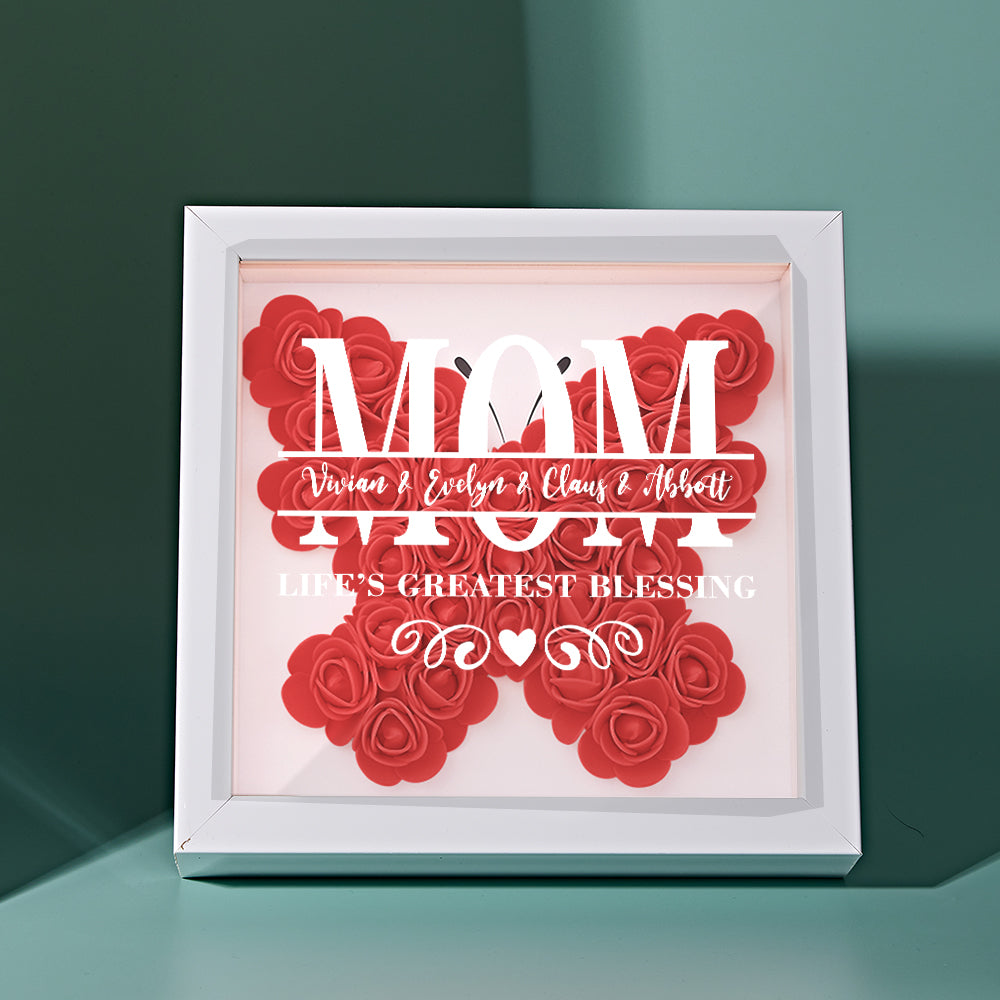 Personalised Flower Name Shadow Box Frame - Custom Mother's Day Gift