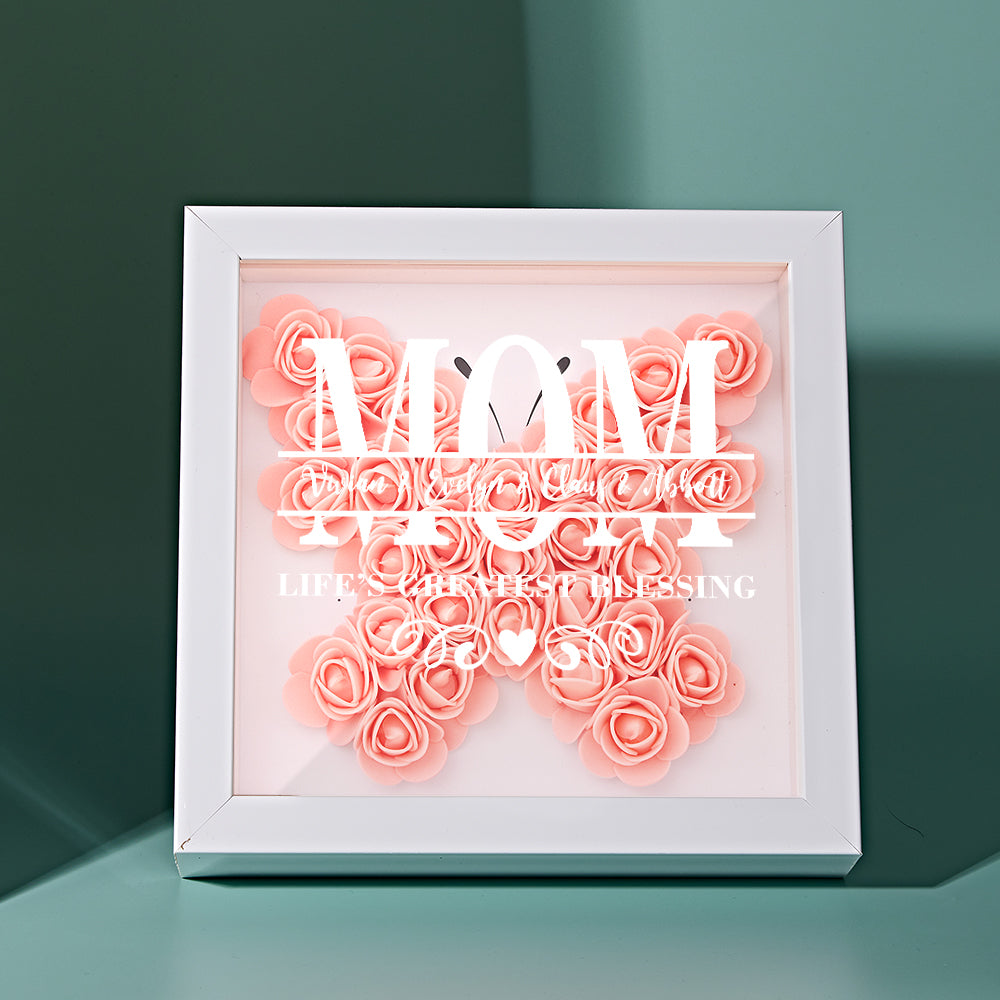 Personalised Flower Name Shadow Box Frame - Custom Mother's Day Gift