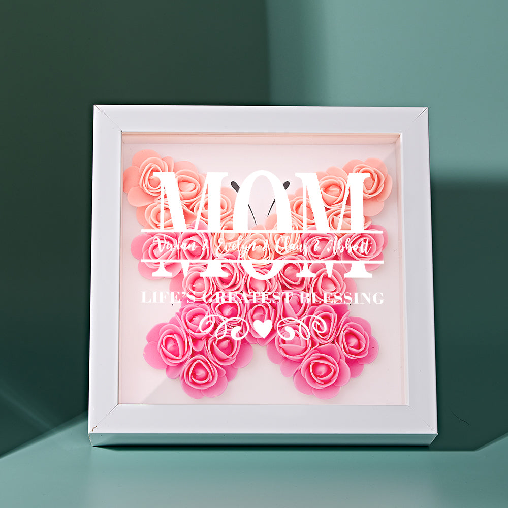Personalised Flower Name Shadow Box Frame - Custom Mother's Day Gift