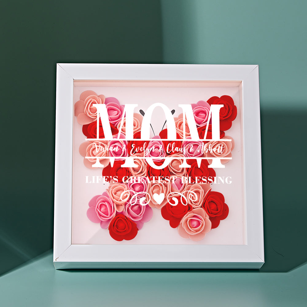 Personalised Flower Name Shadow Box Frame - Custom Mother's Day Gift