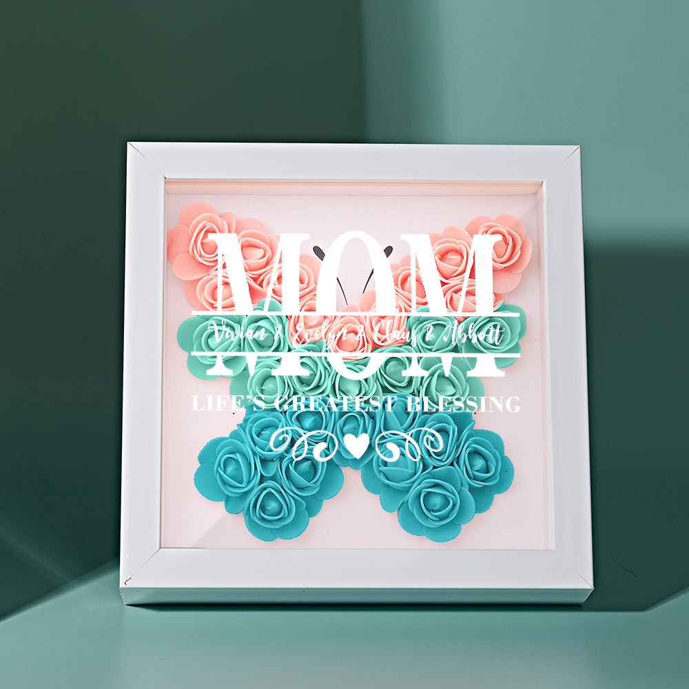 Personalised Flower Name Shadow Box Frame - Custom Mother's Day Gift