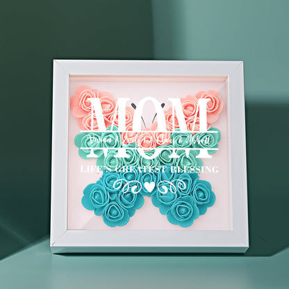 Personalised Flower Name Shadow Box Frame - Custom Mother's Day Gift