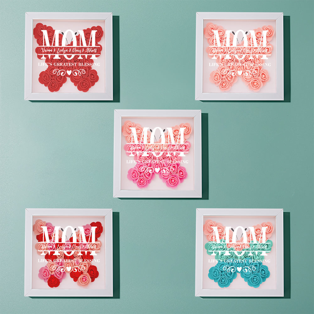 Personalised Flower Name Shadow Box Frame - Custom Mother's Day Gift