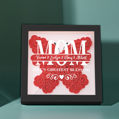 Personalised Flower Name Shadow Box Frame - Custom Mother's Day Gift