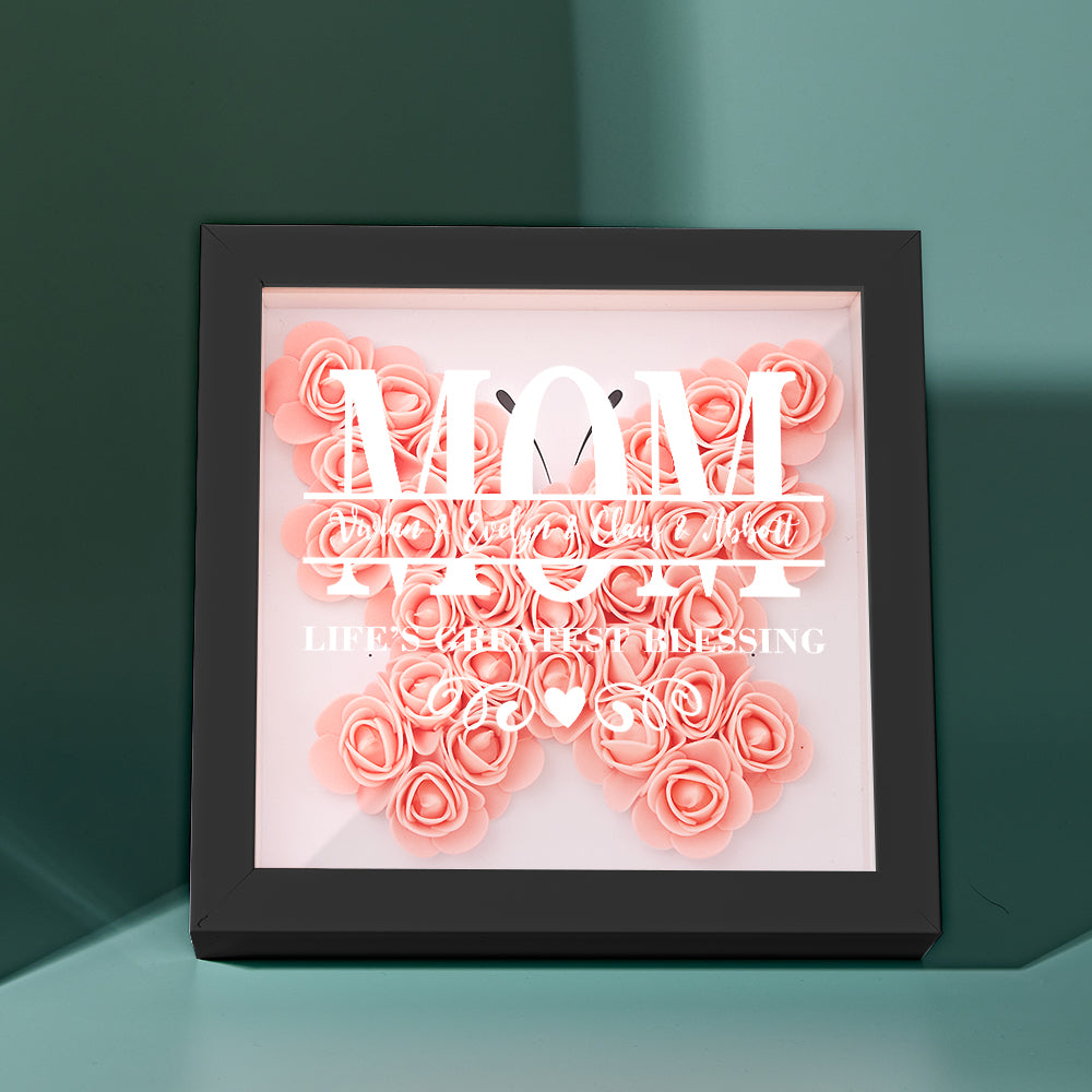 Personalised Flower Name Shadow Box Frame - Custom Mother's Day Gift