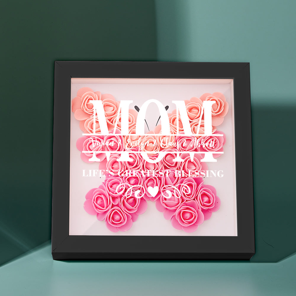 Personalised Flower Name Shadow Box Frame - Custom Mother's Day Gift