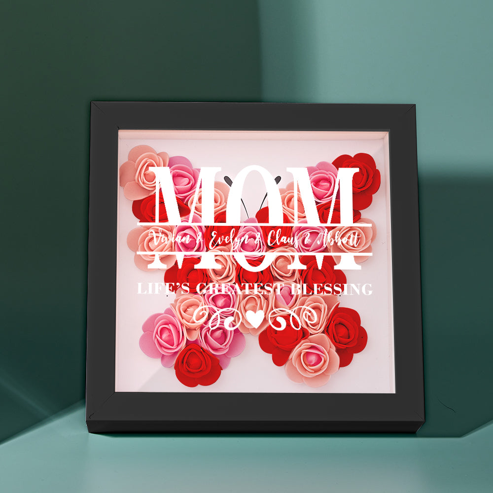 Personalised Flower Name Shadow Box Frame - Custom Mother's Day Gift