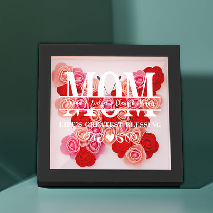 Personalised Flower Name Shadow Box Frame - Custom Mother's Day Gift