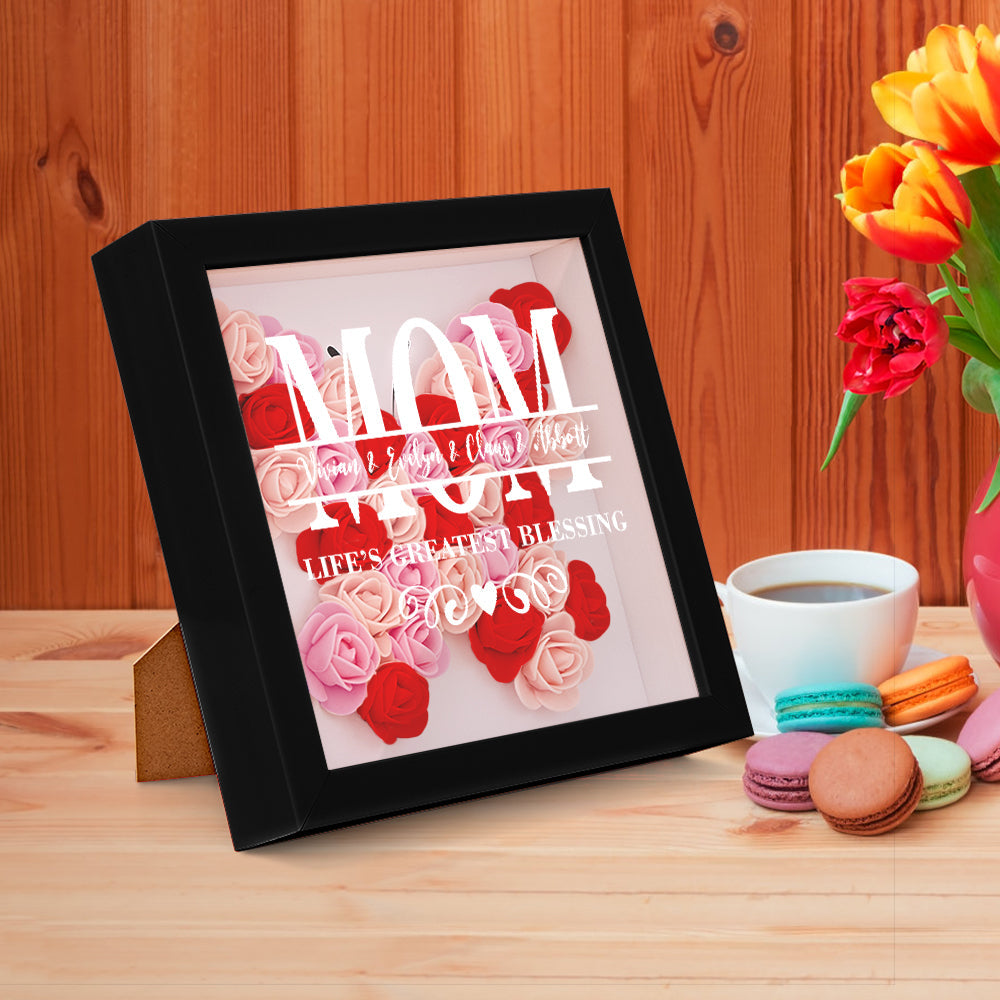 Personalised Flower Name Shadow Box Frame - Custom Mother's Day Gift