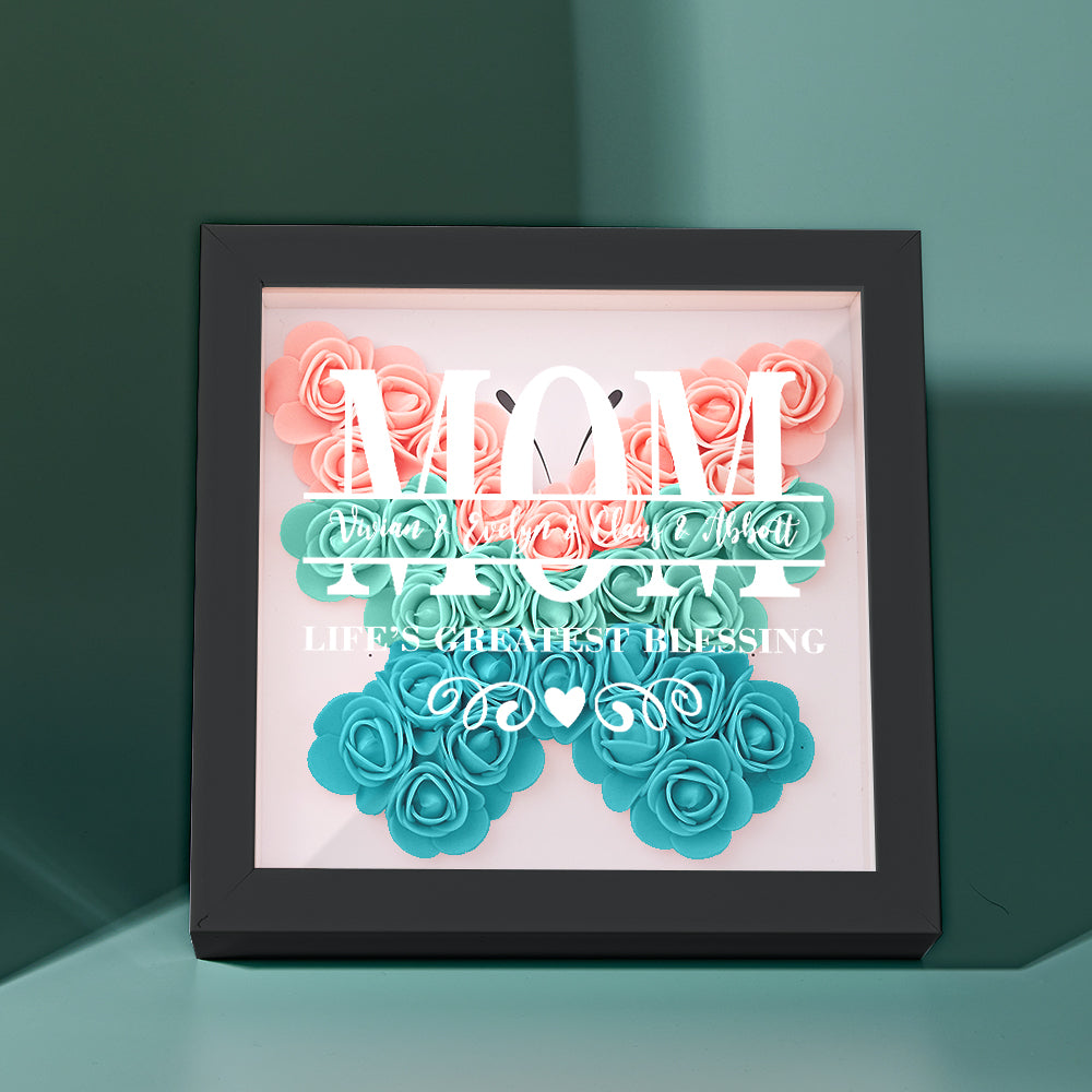 Personalised Flower Name Shadow Box Frame - Custom Mother's Day Gift