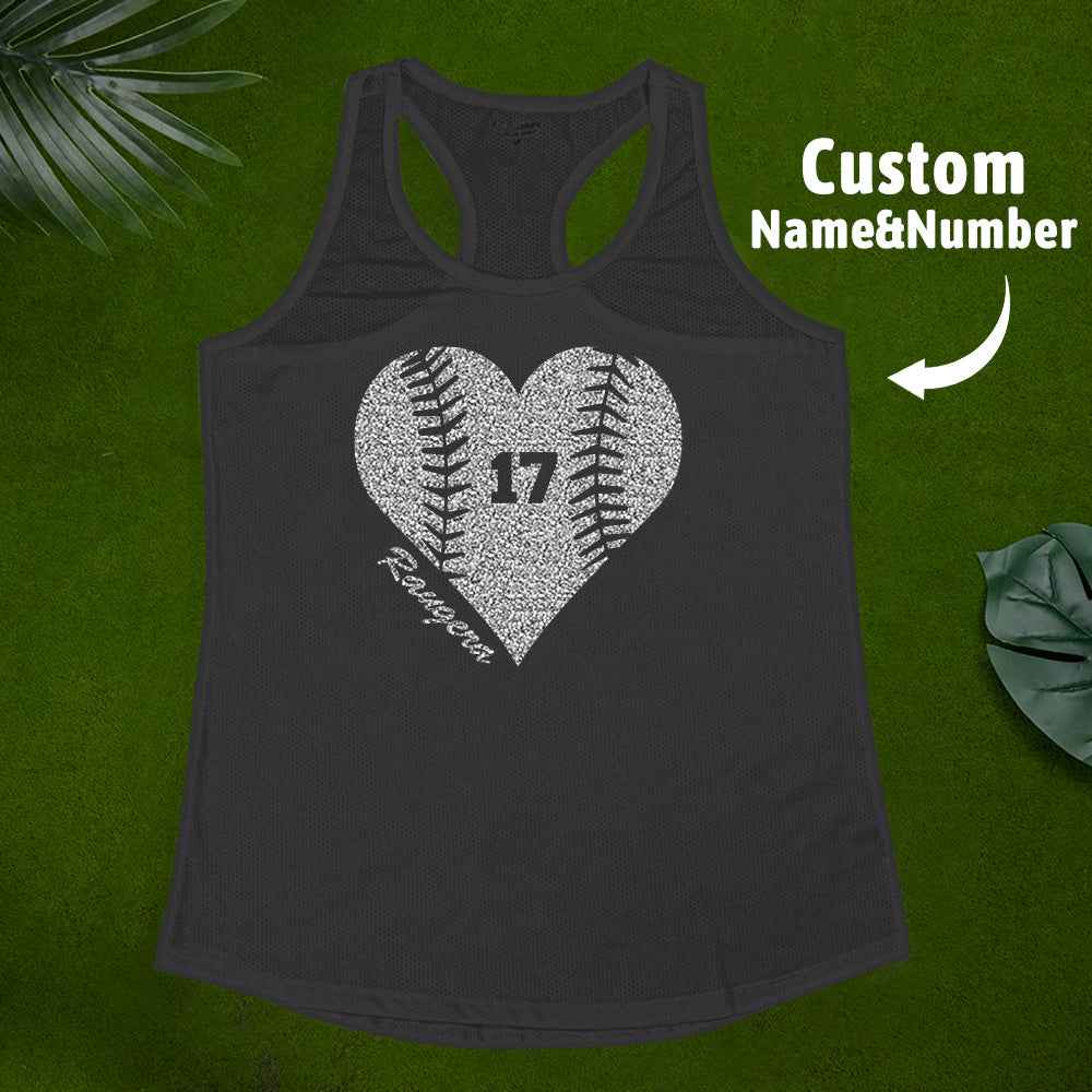 Personalized Tank Top Glitter Baseball Softball Heart Women's Vest Gift for Sport Lovers
