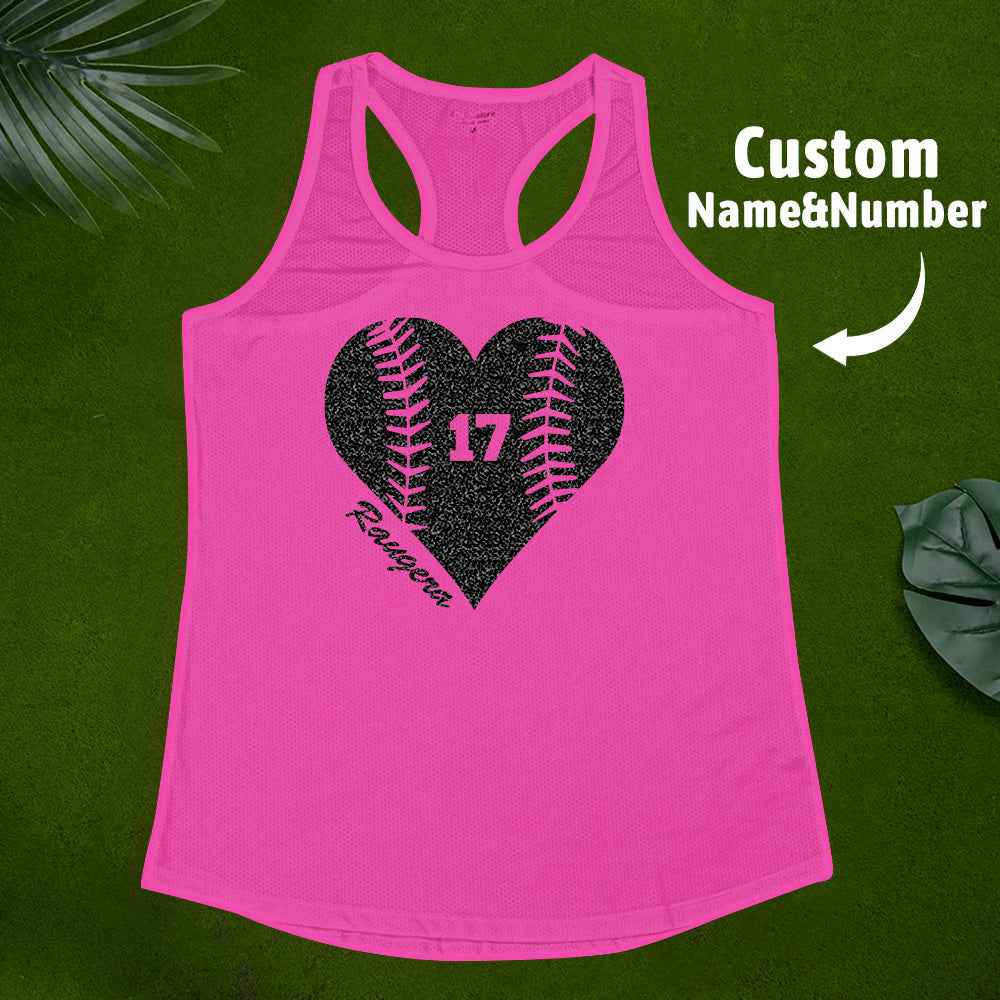Personalized Tank Top Glitter Baseball Softball Heart Women's Vest Gift for Sport Lovers