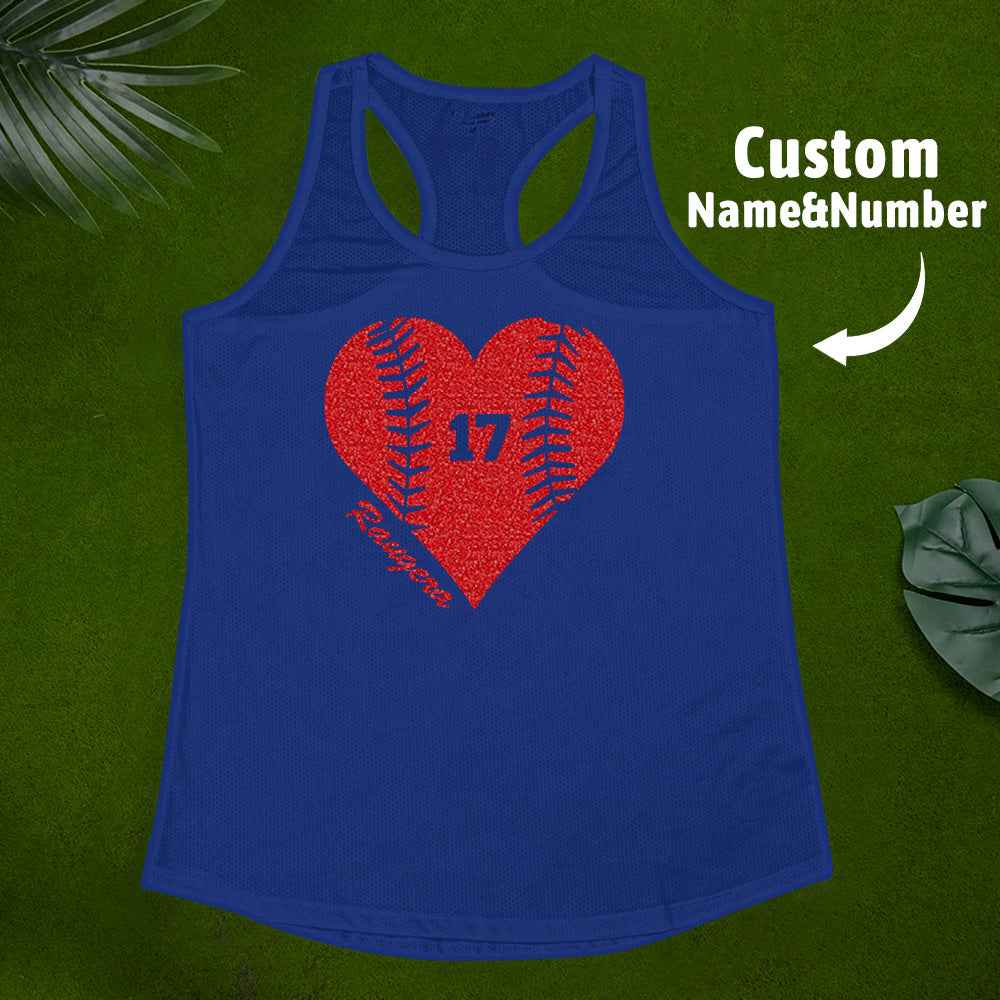 Personalized Tank Top Glitter Baseball Softball Heart Women's Vest Gift for Sport Lovers
