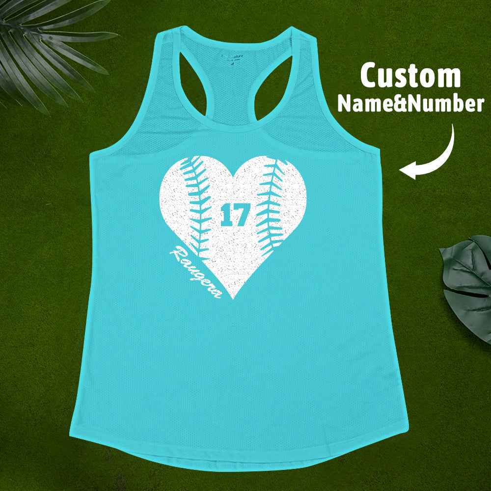 Personalized Tank Top Glitter Baseball Softball Heart Women's Vest Gift for Sport Lovers