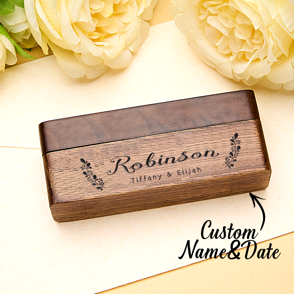 Personalised Engraved Wood Ring Bearer Box - Custom Name Wedding Proposal Gift for Couples