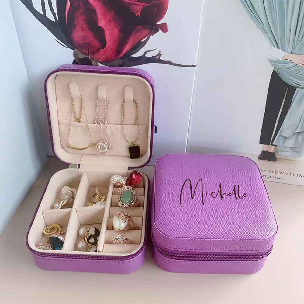 Personalized Name PU Leather Jewelry Box Jewelry Organizer Gifts for Her Wedding Gift