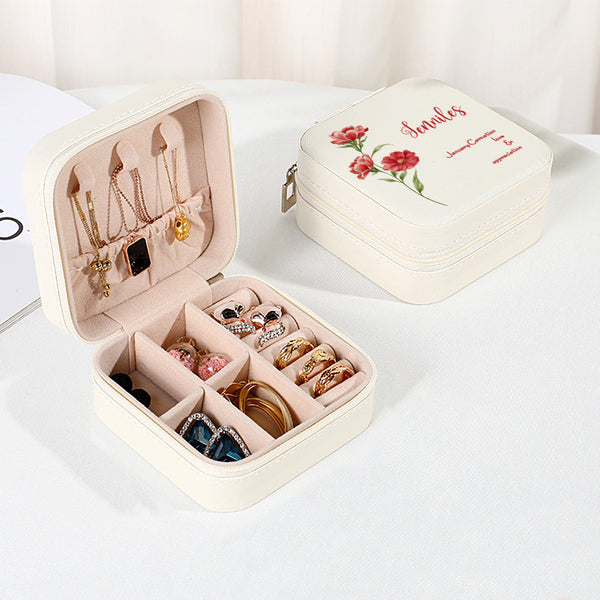 Personalised Birth Flower Leather Jewellery Box | Bridesmaid Gift