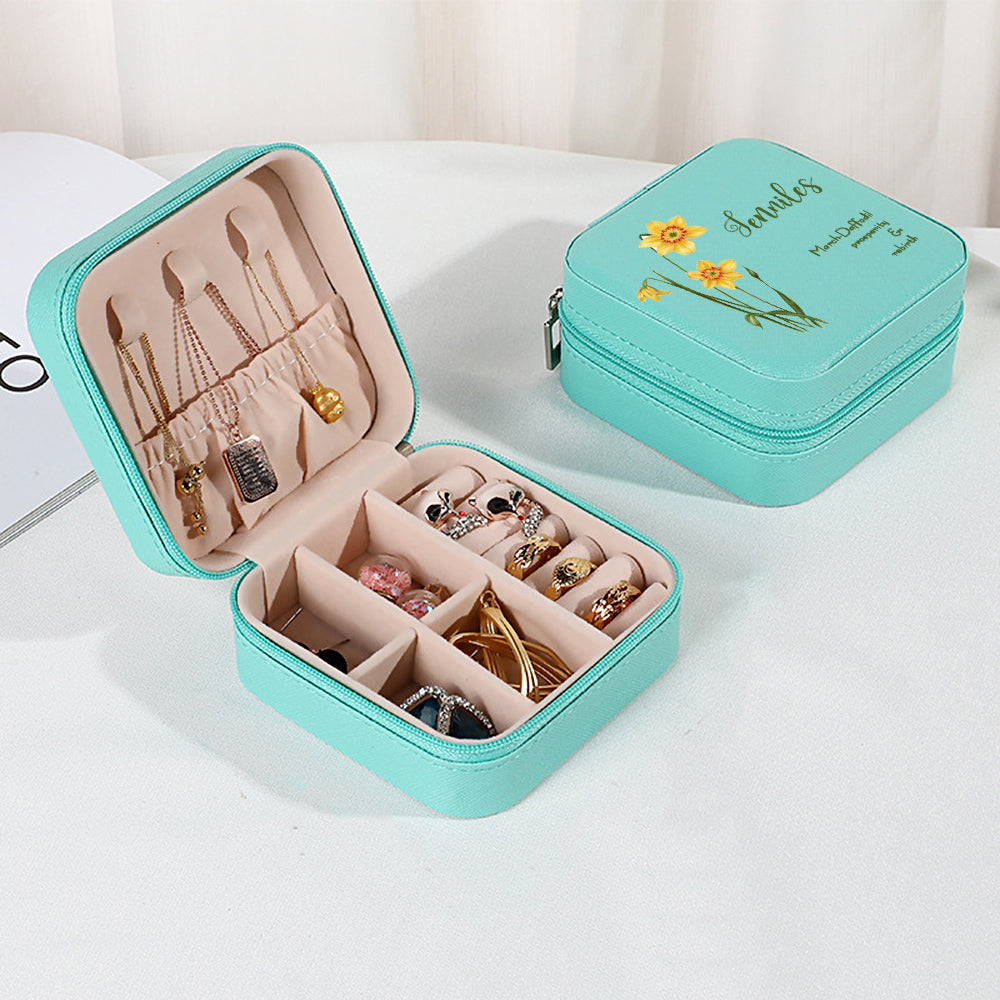 Personalised Birth Flower Leather Jewellery Box | Bridesmaid Gift