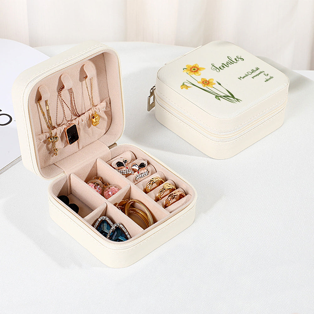Personalised Birth Flower Leather Jewellery Box | Bridesmaid Gift