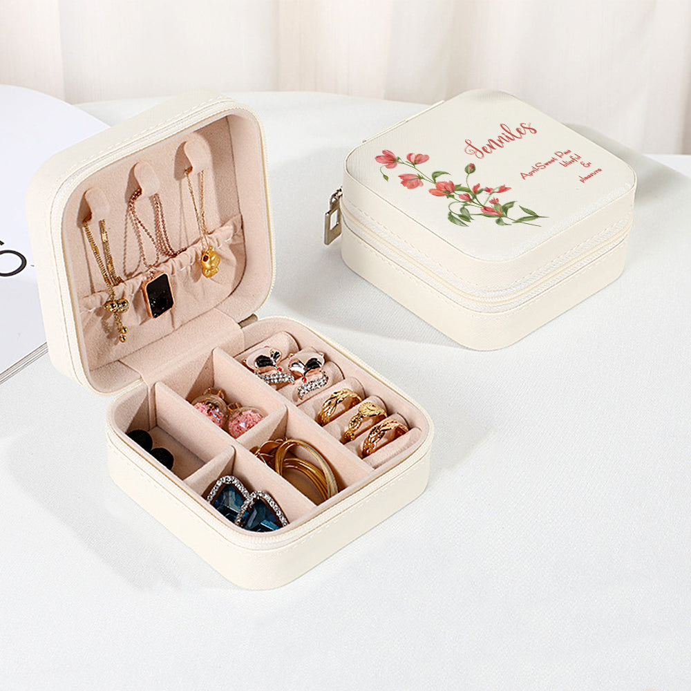 Personalised Birth Flower Leather Jewellery Box | Bridesmaid Gift