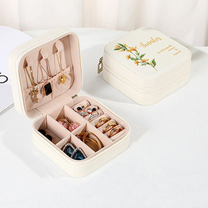 Personalised Birth Flower Leather Jewellery Box | Bridesmaid Gift