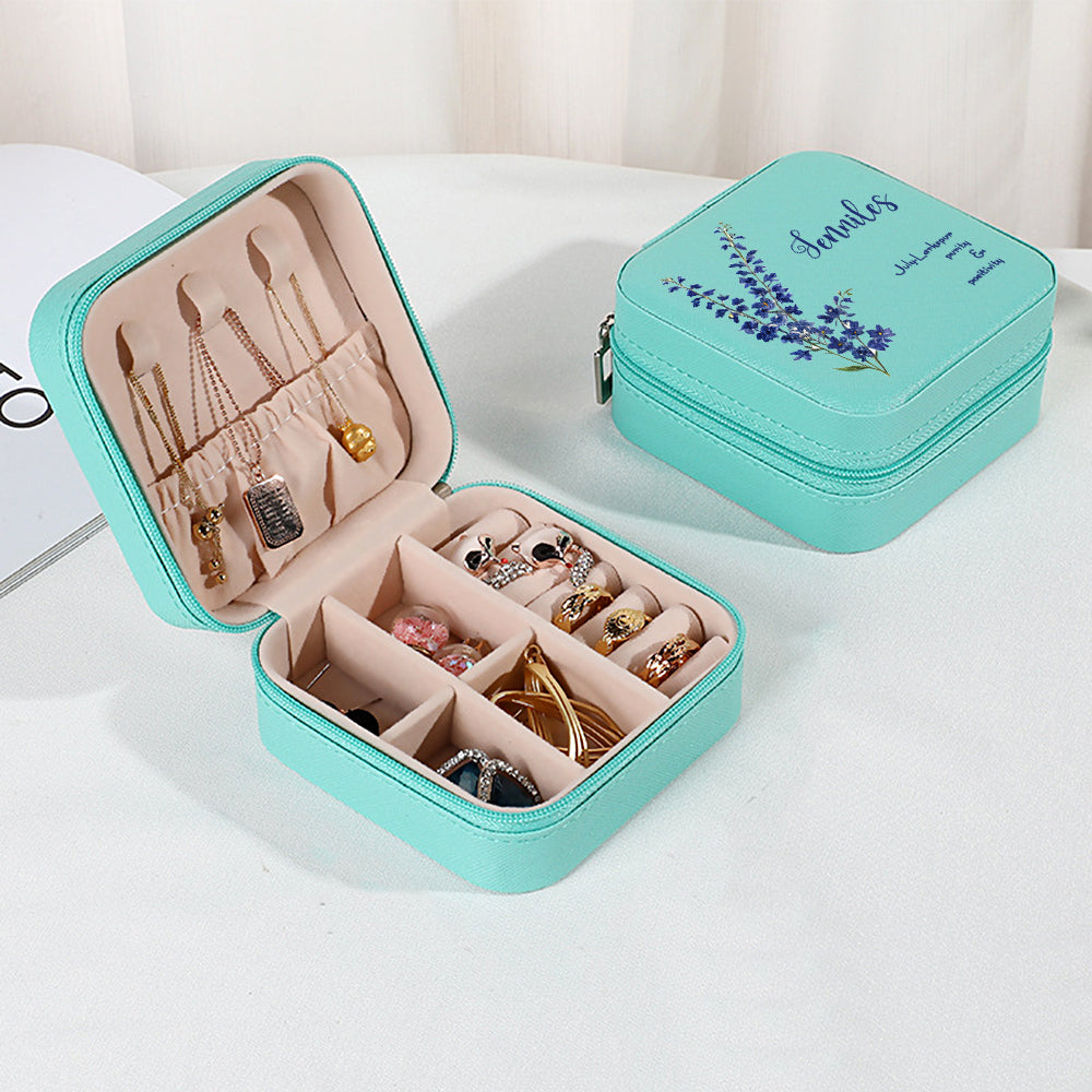 Personalised Birth Flower Leather Jewellery Box | Bridesmaid Gift