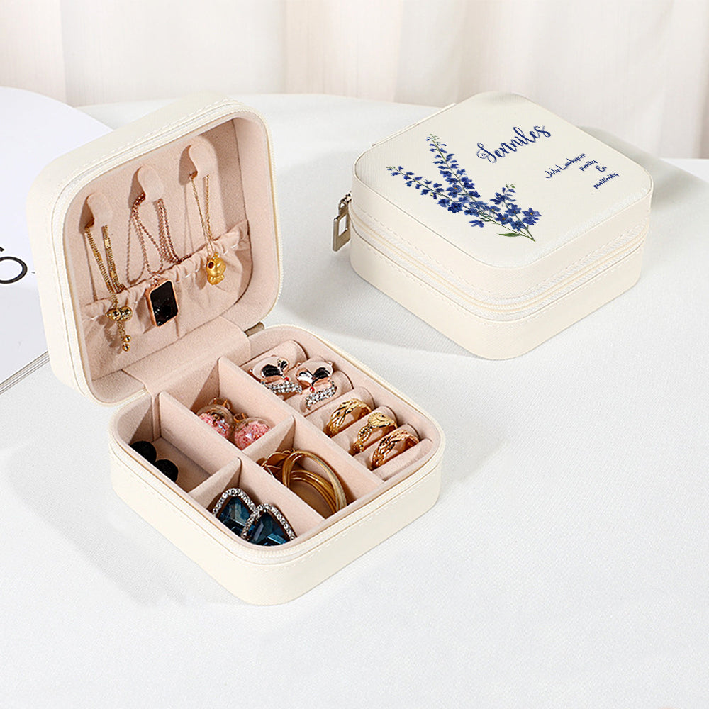 Personalised Birth Flower Leather Jewellery Box | Bridesmaid Gift