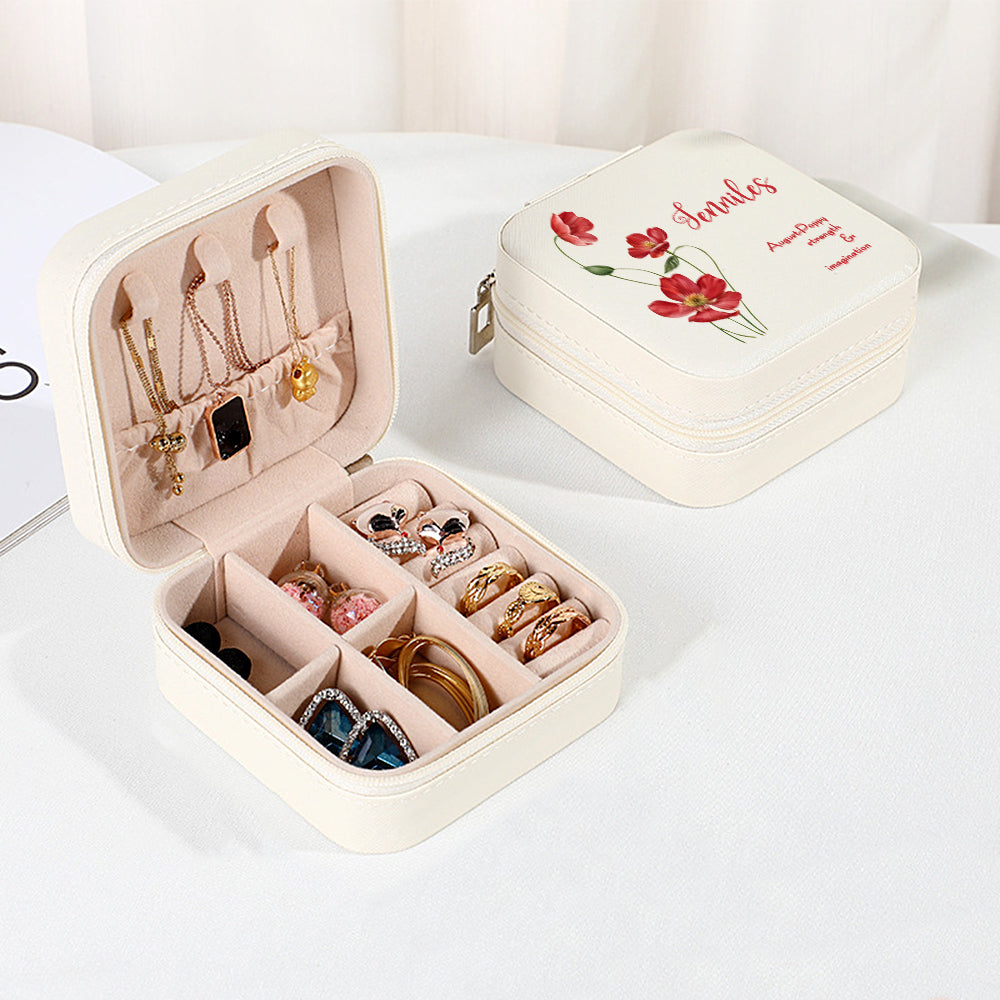 Personalised Birth Flower Leather Jewellery Box | Bridesmaid Gift