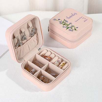 Personalised Birth Flower Leather Jewellery Box | Bridesmaid Gift