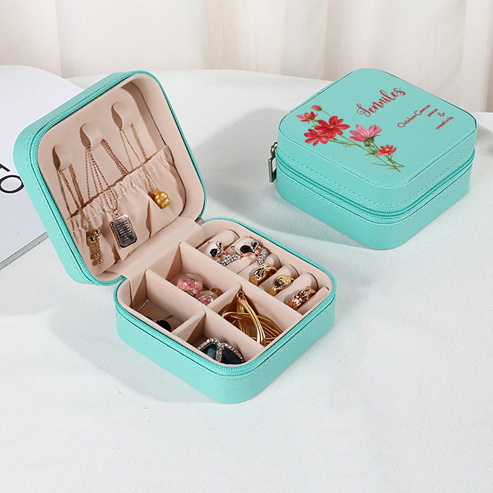 Personalised Birth Flower Leather Jewellery Box | Bridesmaid Gift