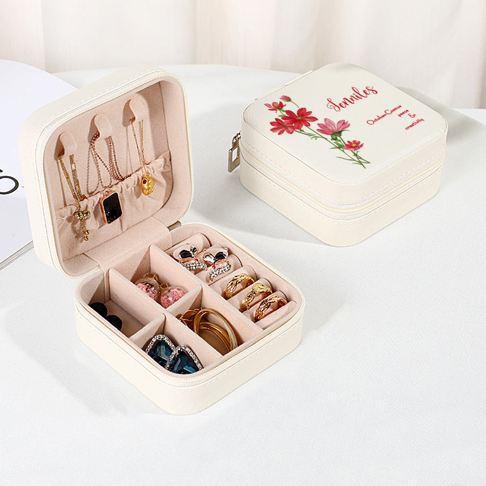 Personalised Birth Flower Leather Jewellery Box | Bridesmaid Gift