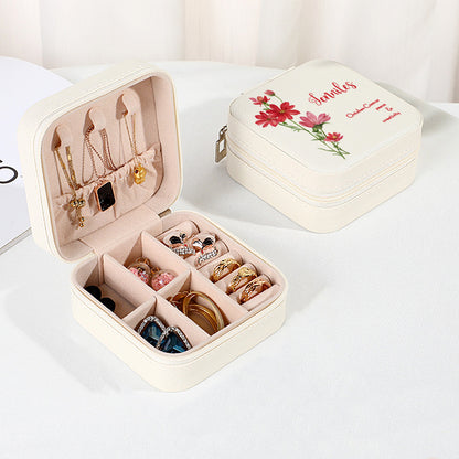 Personalised Birth Flower Leather Jewellery Box | Bridesmaid Gift