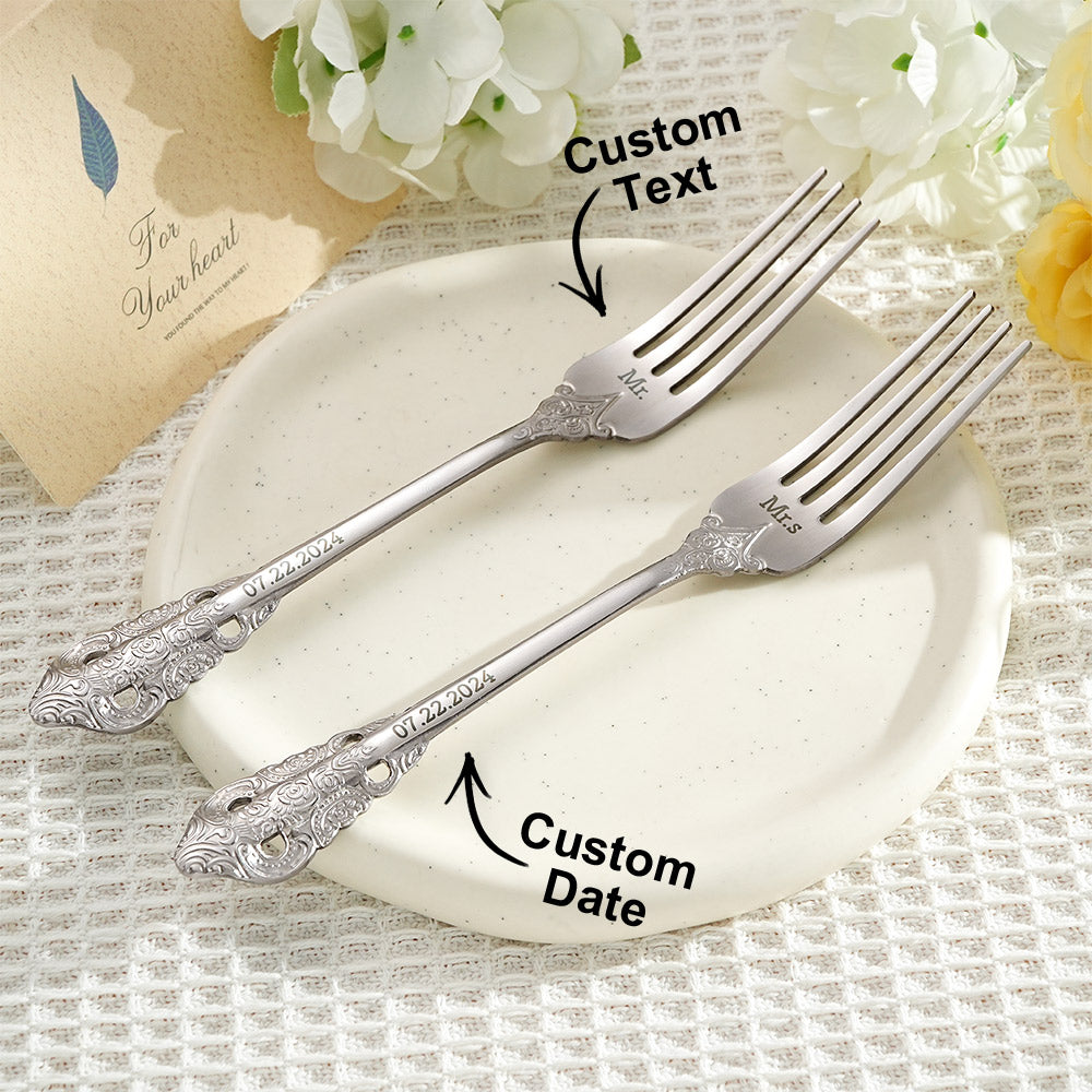 Personalised Vintage Forks Set | Custom Anniversary & Wedding Gift for Couples