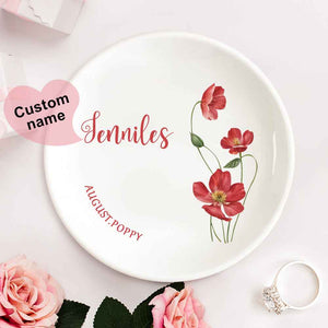 Personalized Birth Flower Floral Ring Jewelry Dish Gift for Her