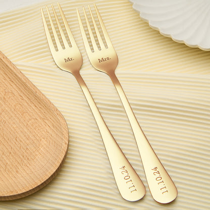 Personalised Mr & Mrs Wedding Forks Set - Engraved Wedding Tableware Gift