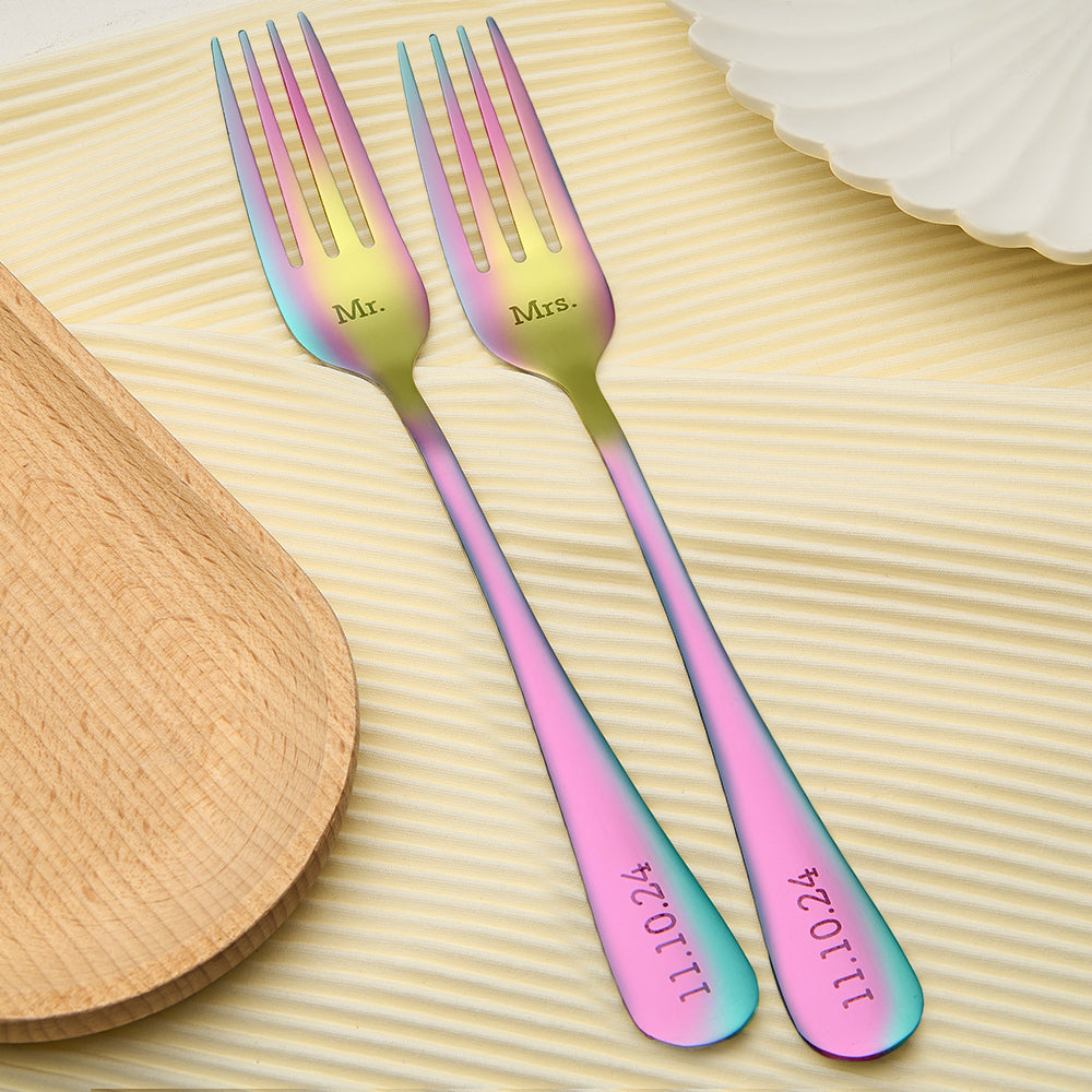 Personalised Mr & Mrs Wedding Forks Set - Engraved Wedding Tableware Gift