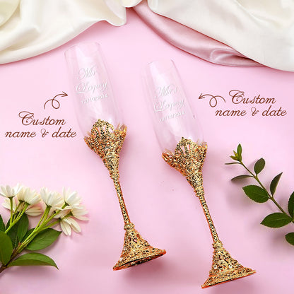 Personalised Champagne Flutes - Custom Wedding Toasting Glasses for Bride & Groom