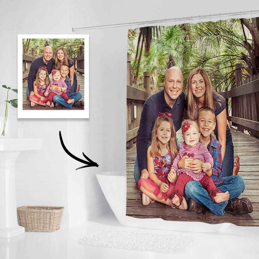 Custom Photo Shower Curtain Personalized Polyester Waterproof Backdrop - 6 Sizes