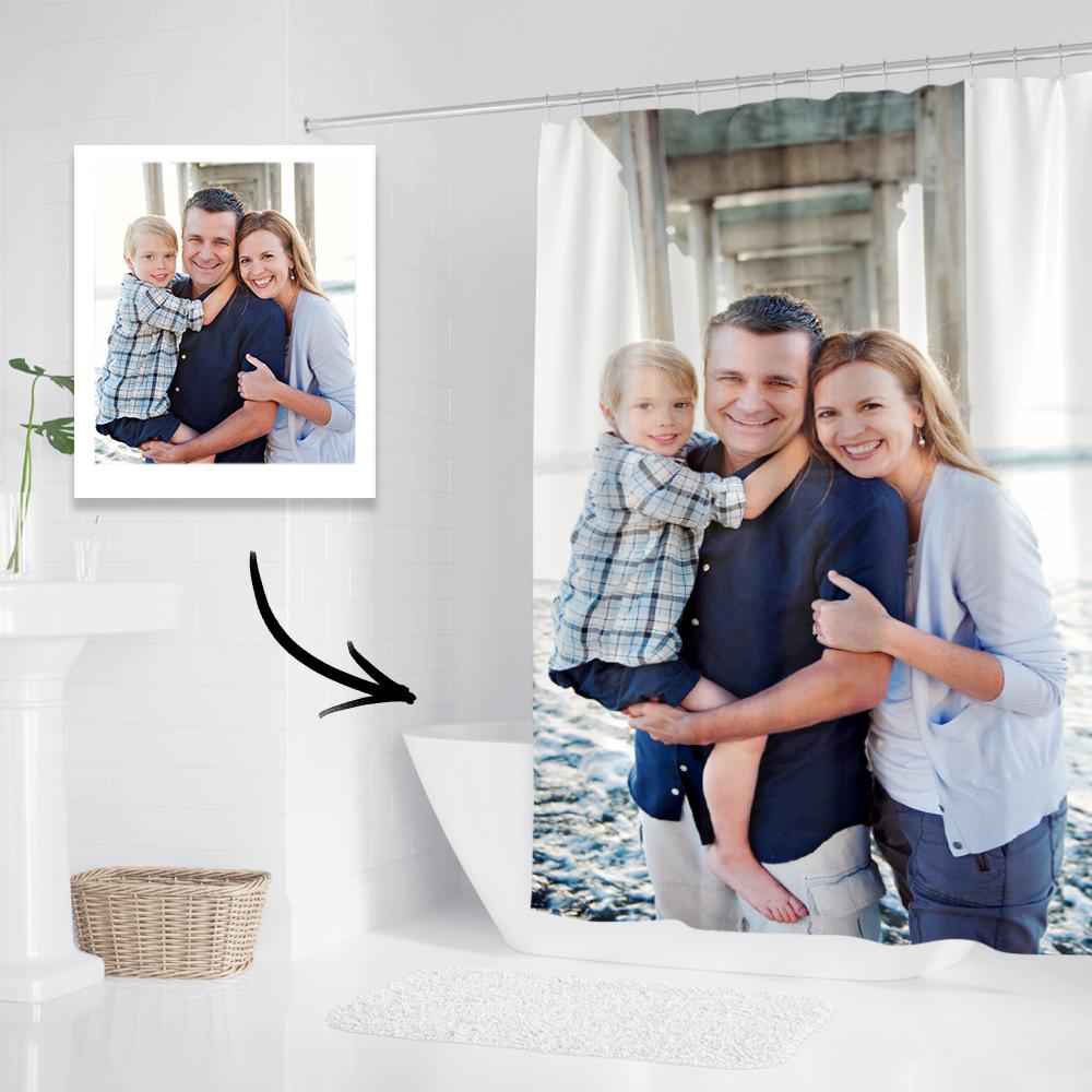 Custom Photo Shower Curtain Personalized Polyester Waterproof Backdrop - 6 Sizes