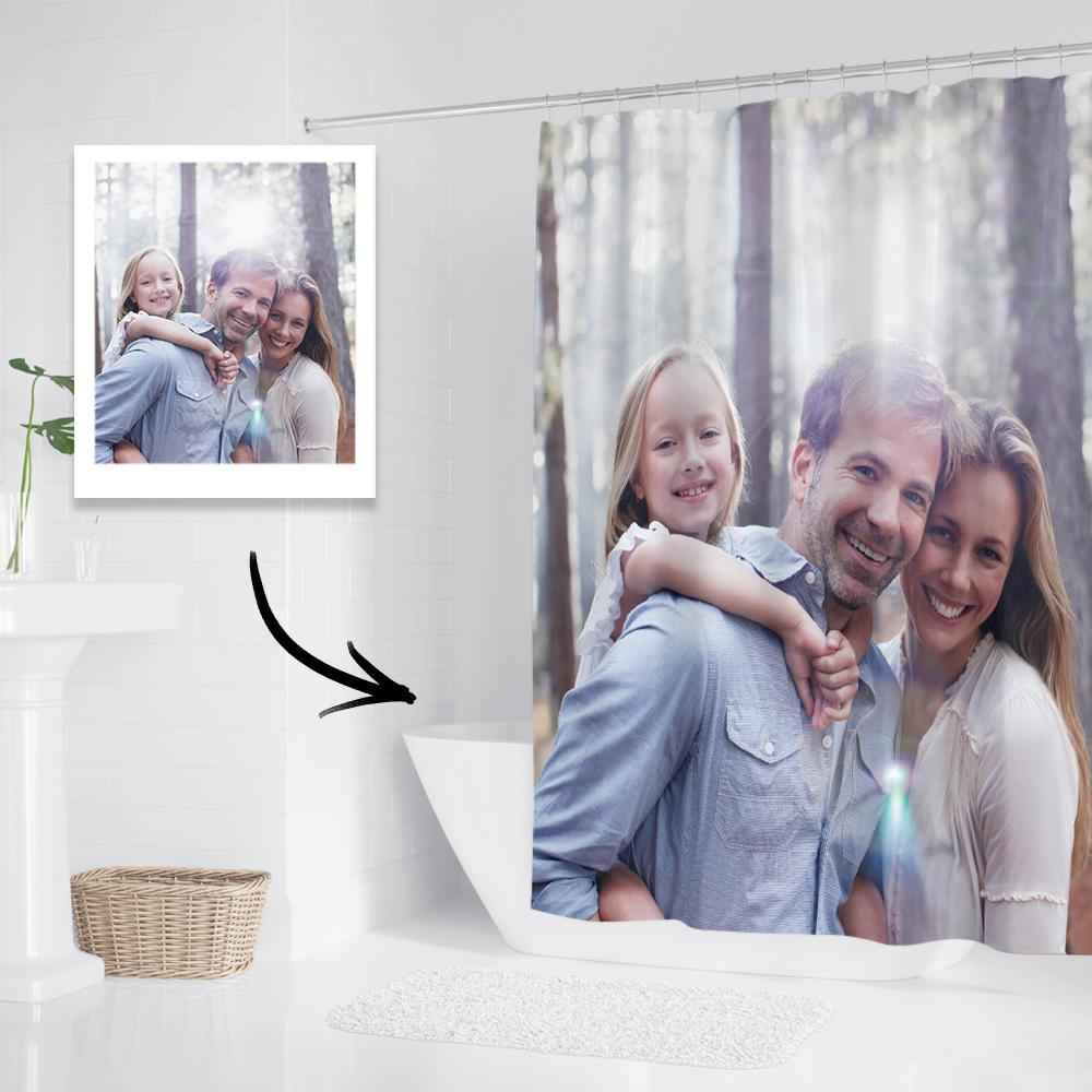 Custom Photo Shower Curtain Personalized Polyester Waterproof Backdrop - 6 Sizes