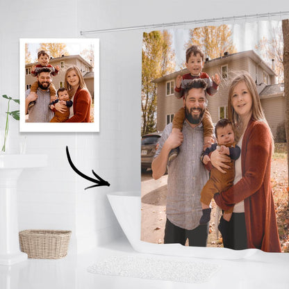 Packaged personalised shower curtain ready for shipping — free online design and dropshipping with no minimum order