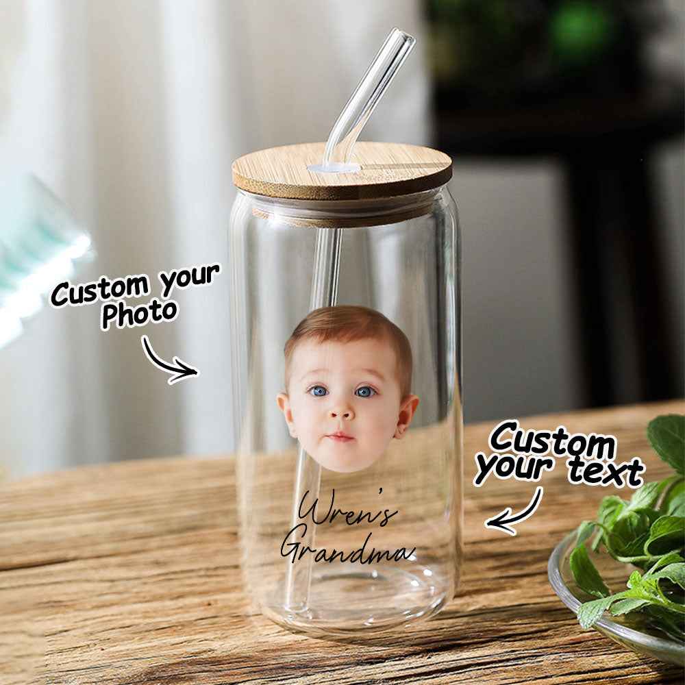 Personalized Face Tumbler Custom Glass Tumbler Glass Can Face Cup Gifts for Grandma