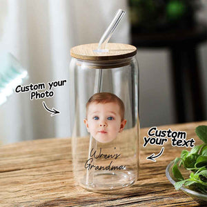 Personalized Face Tumbler Custom Glass Tumbler Glass Can Face Cup Gifts for Grandma