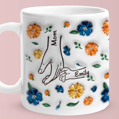 Personalised 'Hold My Hand, Hold My Heart' Family 3D Inflated Effect Mug - Unique Mother's Day Gift for Mum & Grandma
