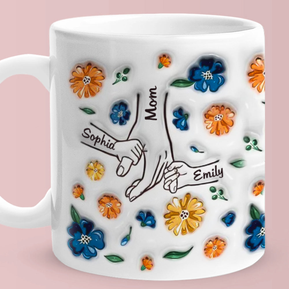 Personalised 'Hold My Hand, Hold My Heart' Family 3D Inflated Effect Mug - Unique Mother's Day Gift for Mum & Grandma