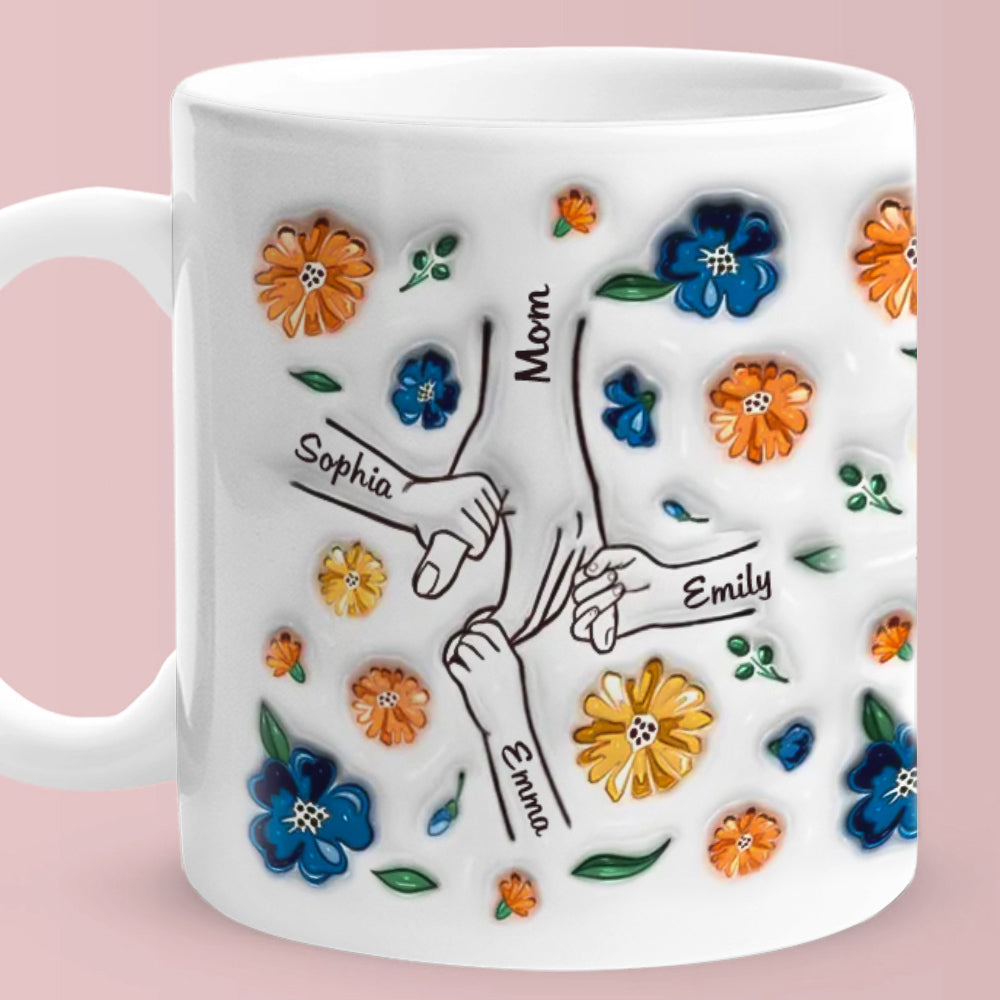 Personalised 'Hold My Hand, Hold My Heart' Family 3D Inflated Effect Mug - Unique Mother's Day Gift for Mum & Grandma