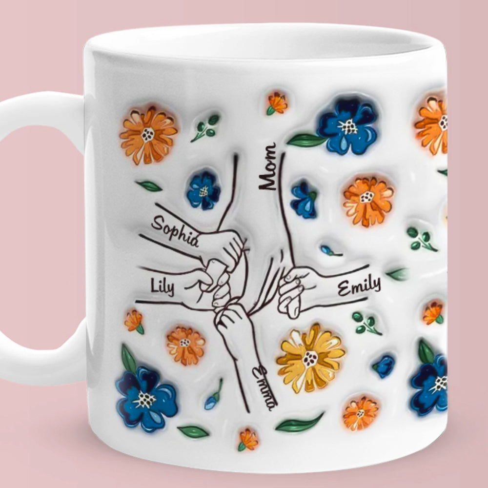 Personalised 'Hold My Hand, Hold My Heart' Family 3D Inflated Effect Mug - Unique Mother's Day Gift for Mum & Grandma