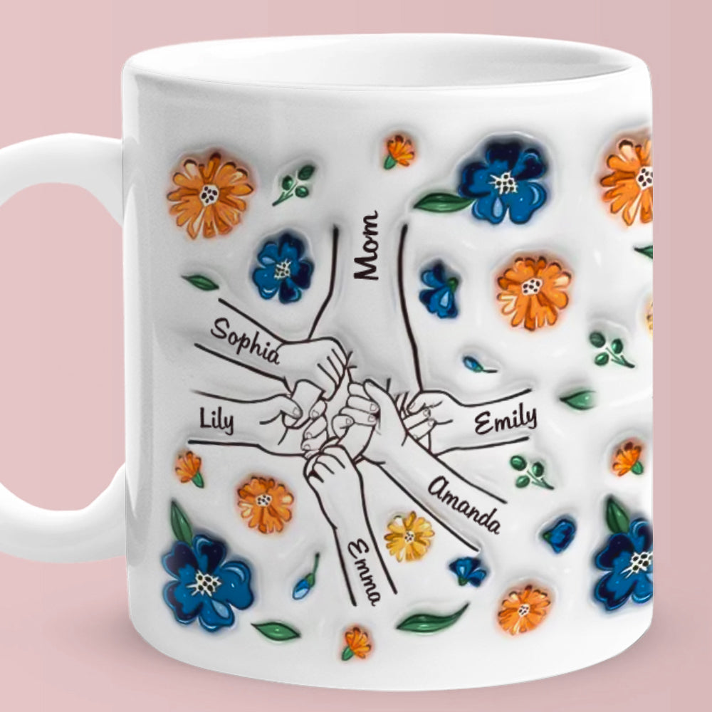 Personalised 'Hold My Hand, Hold My Heart' Family 3D Inflated Effect Mug - Unique Mother's Day Gift for Mum & Grandma