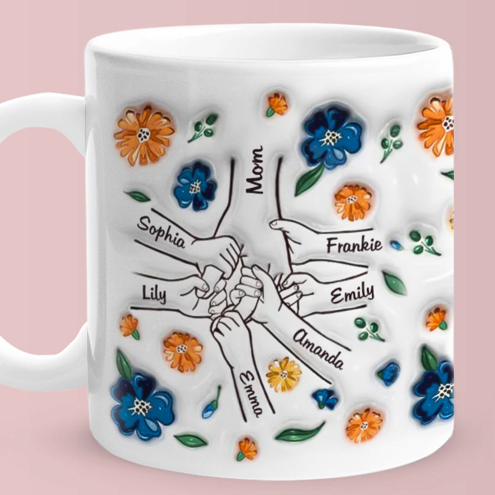 Personalised 'Hold My Hand, Hold My Heart' Family 3D Inflated Effect Mug - Unique Mother's Day Gift for Mum & Grandma
